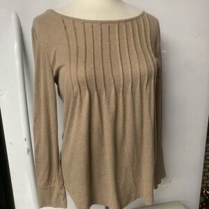 ELEVATED BASIC! Taupe Fine-Knit Pleated Front Long Sleeve